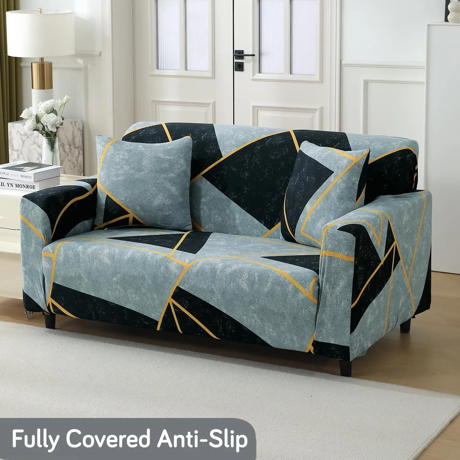 Elastic Stretchable Printed 140gsm Fully Covered Sofa Cover, Abstract Geometry