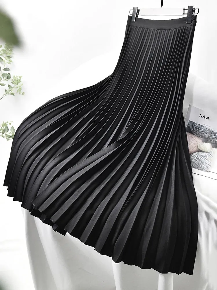 Elegant & Chic Solid Pleated Skirt