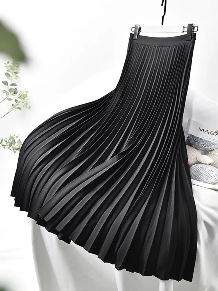 Elegant & Chic Solid Pleated Skirt