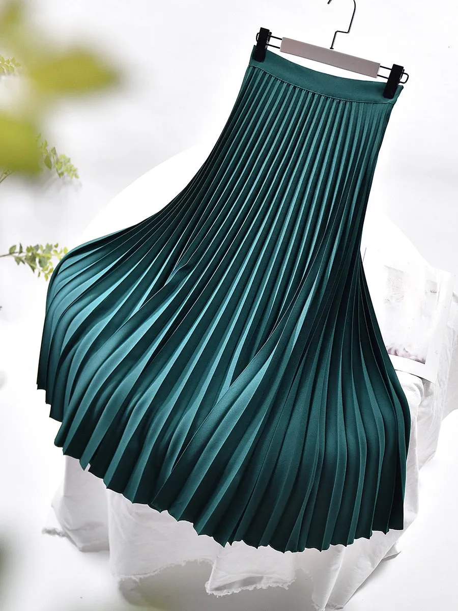 Elegant & Chic Solid Pleated Skirt