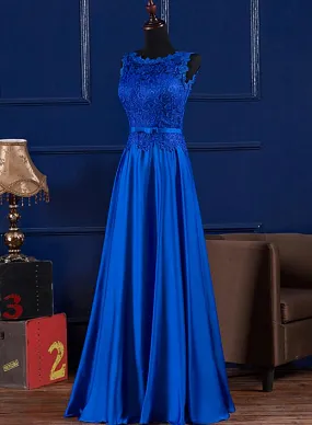 Elegant Blue Satin A-line Long Prom Dress , Bridesmaid Dress for Sale