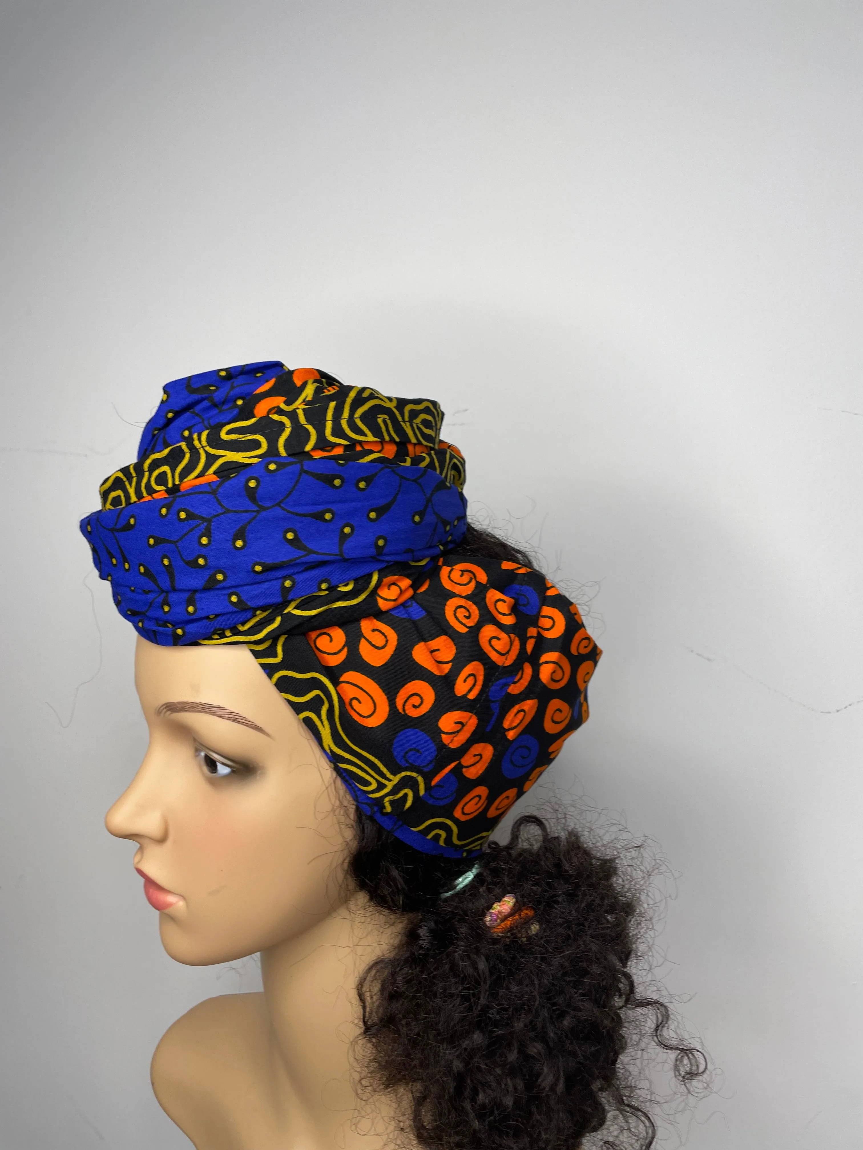 Esohe Blue and Orange Ankara Headwrap/Scarf