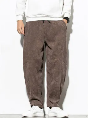 Fashion Solid Color Drawstring Corduroy Pants