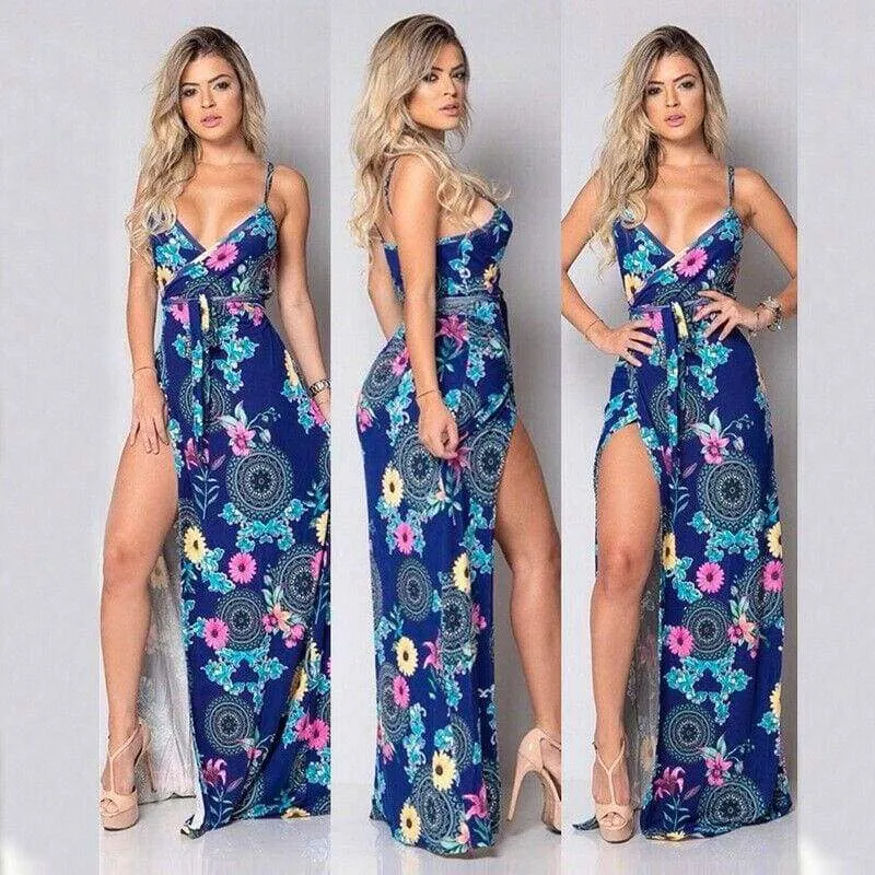 FashionSierra - New Women Summer Vintage Boho Sleeveless Long Maxi Dress Ladies V-Neck Fashion Beach Party Dress Sundress