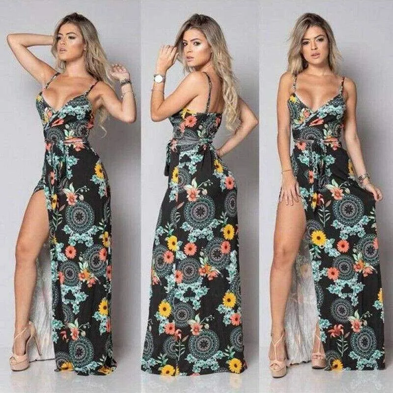 FashionSierra - New Women Summer Vintage Boho Sleeveless Long Maxi Dress Ladies V-Neck Fashion Beach Party Dress Sundress