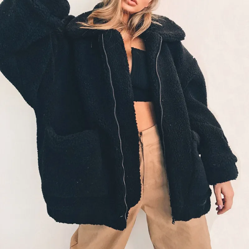 Faux Fur Cozy Cute Super Warm Soft Zipper Lined Casual Coat