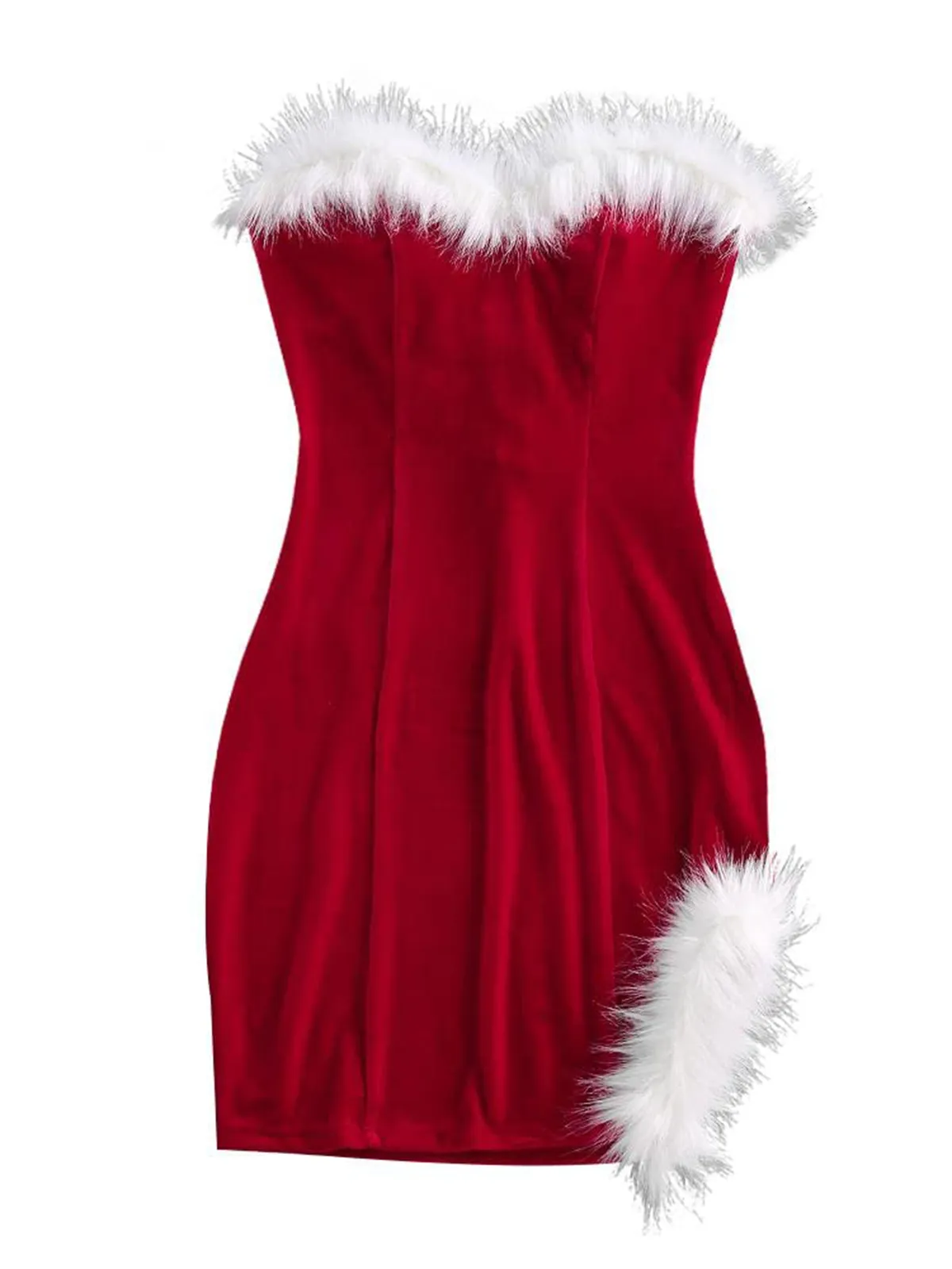 Faux Fur Strapless Red Santa Dress