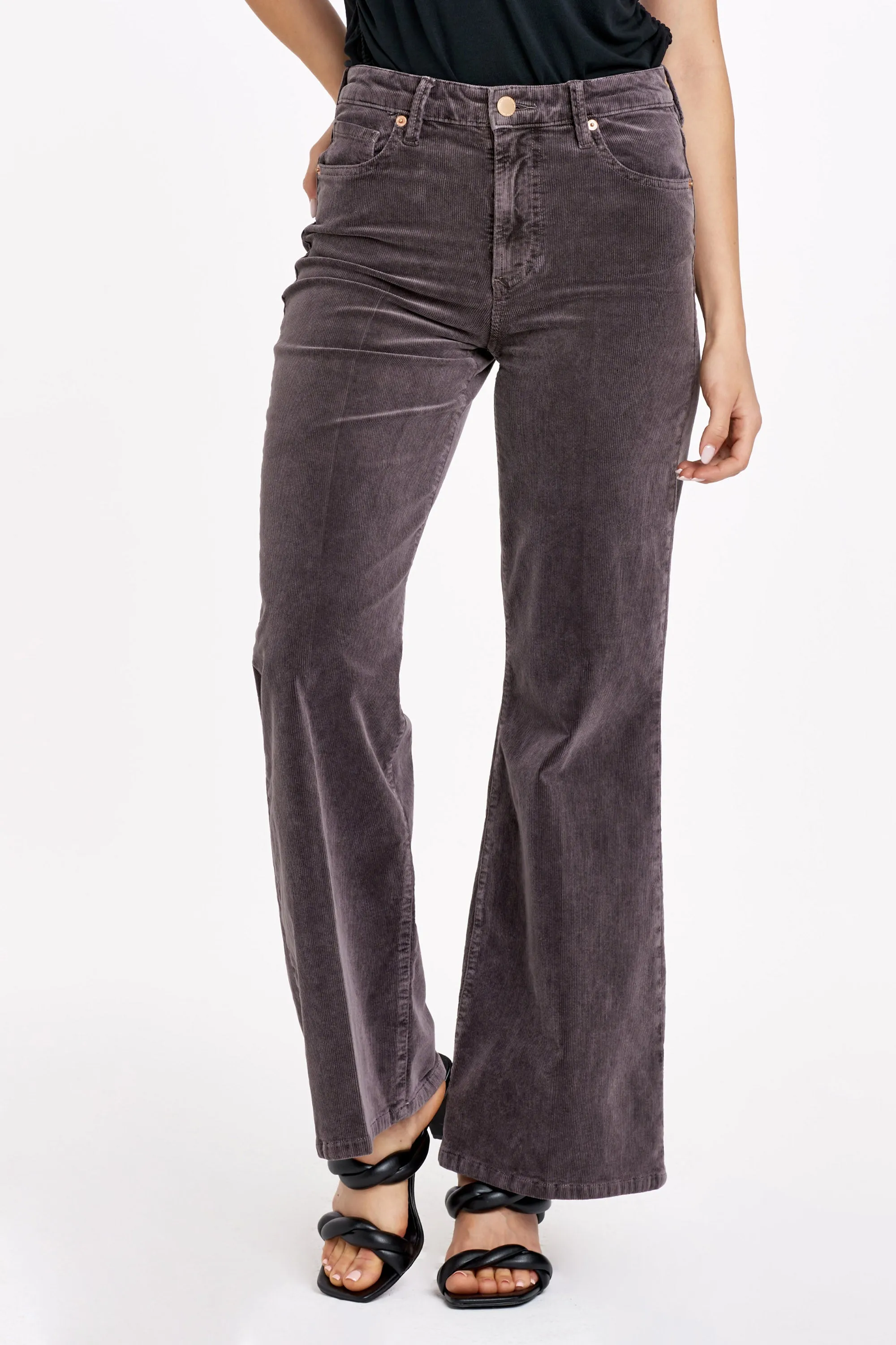 FIONA HIGH RISE WIDE LEG CORDUROY PANTS ESPRESSO