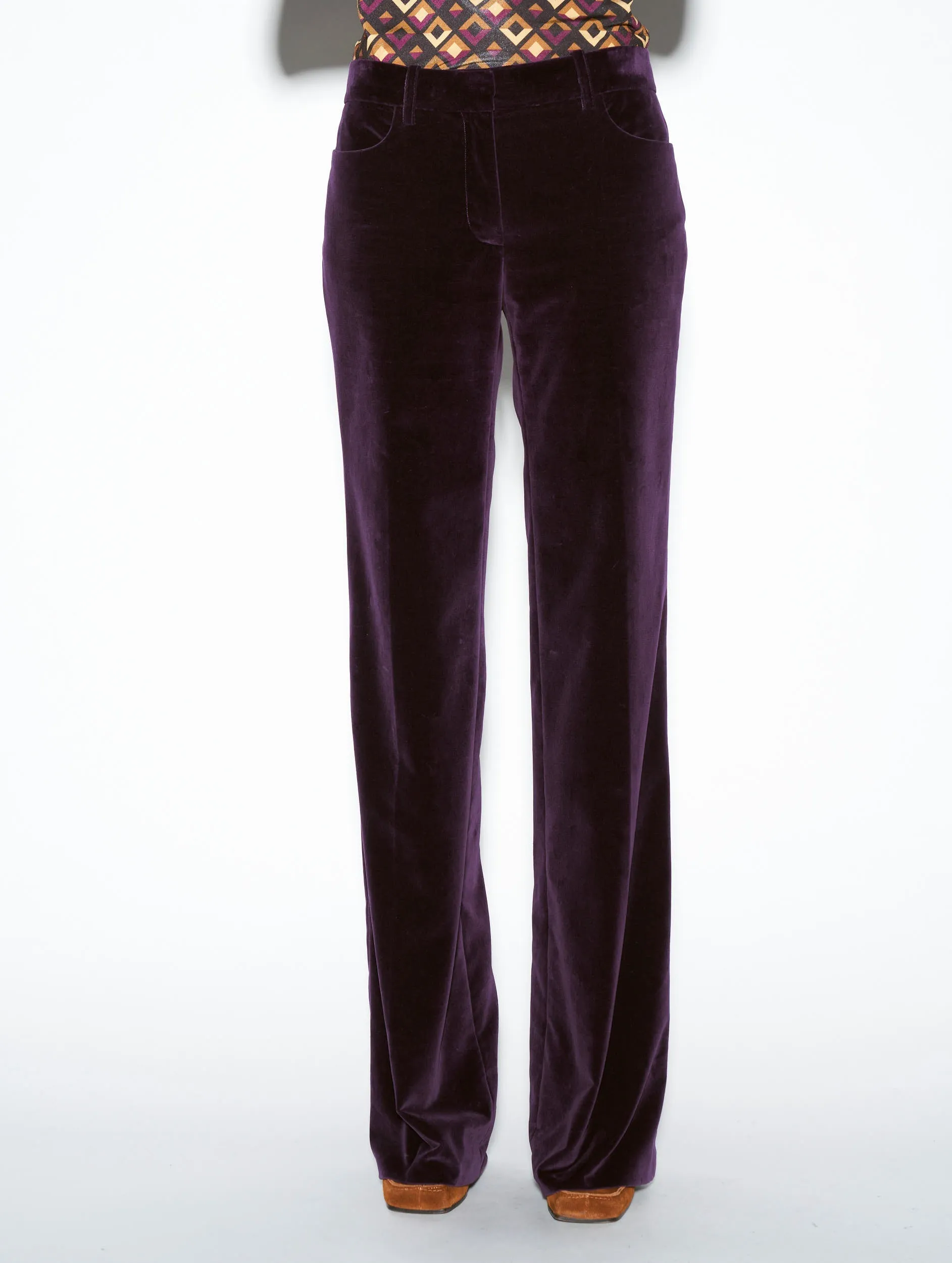 Flared plum velvet trousers