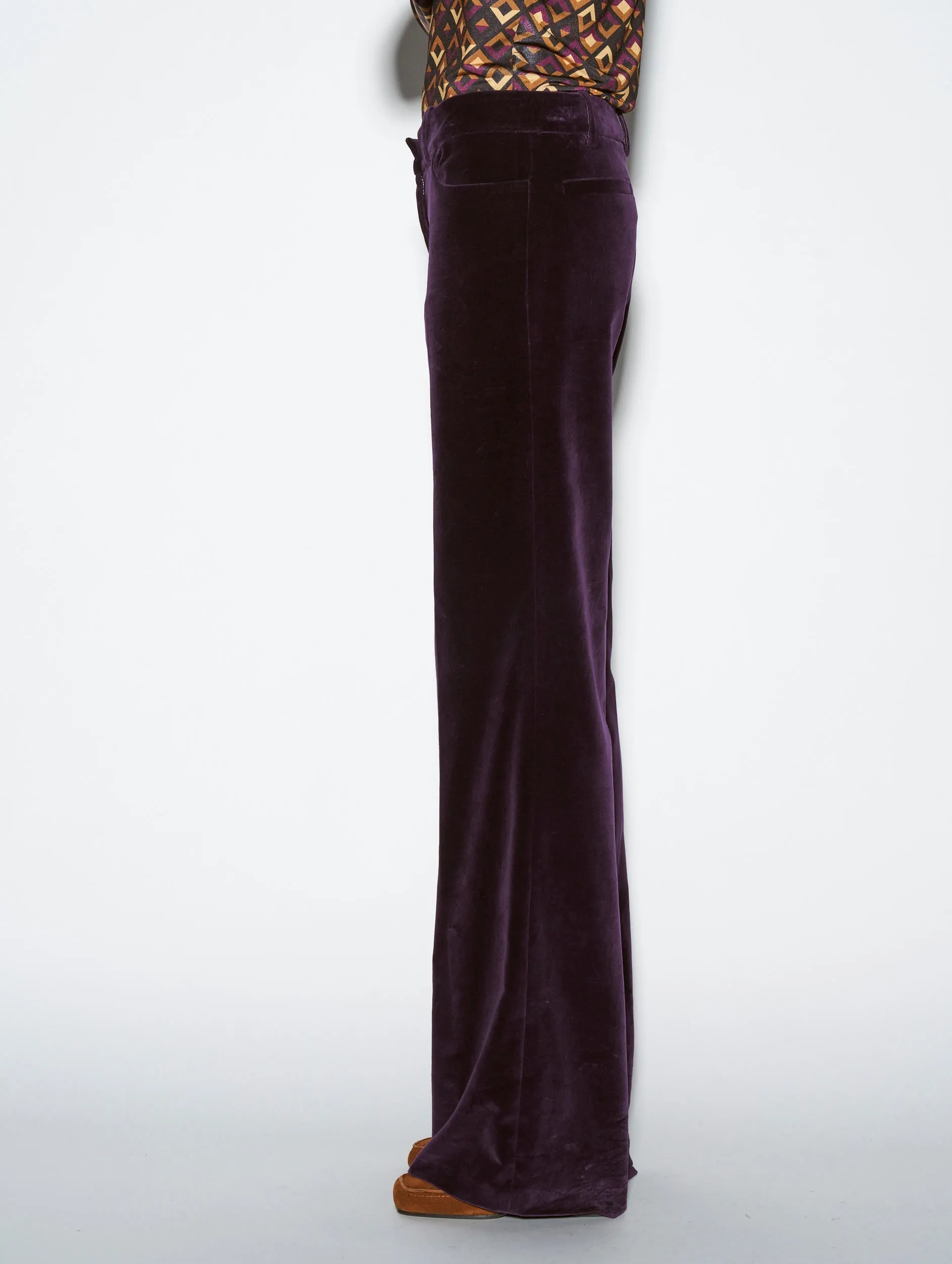 Flared plum velvet trousers