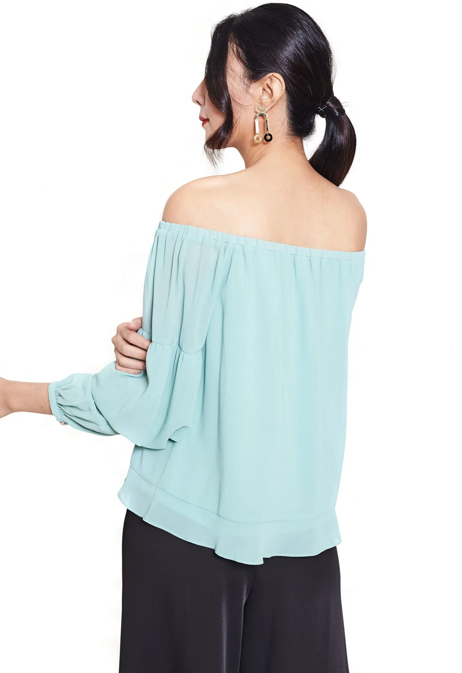 Flounce Sleeve Off Shoulder Blouse