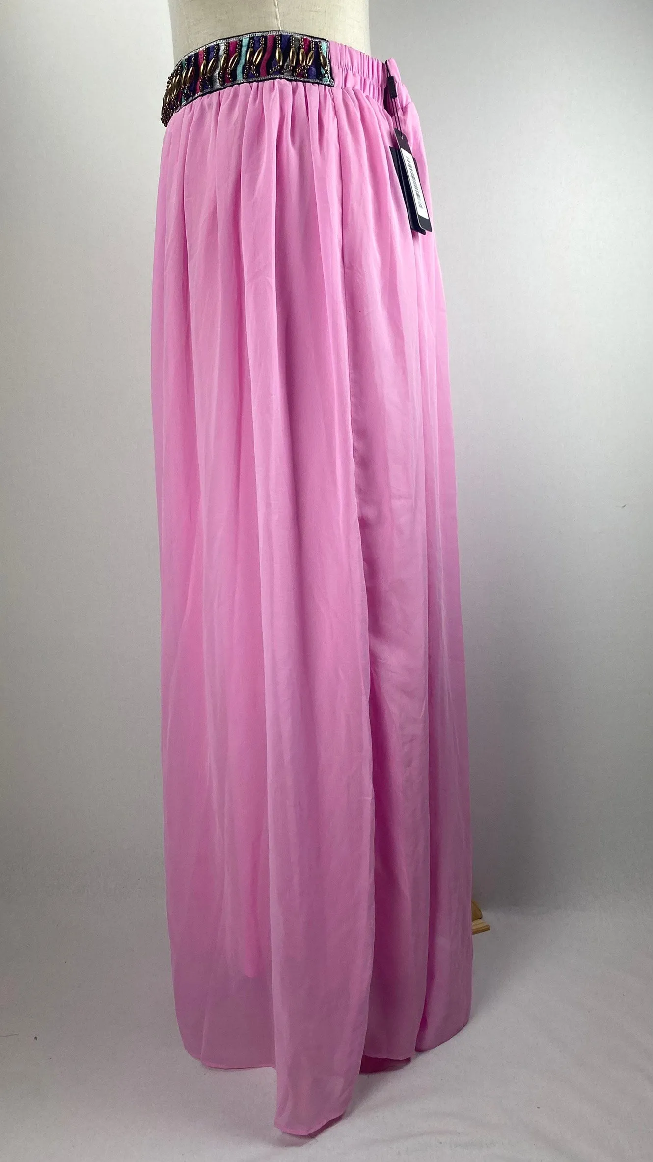 Flowy Maxi Skirt with Beaded Waist, Pink