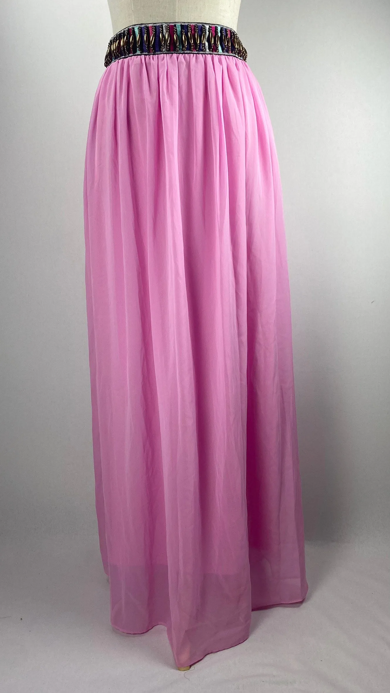 Flowy Maxi Skirt with Beaded Waist, Pink