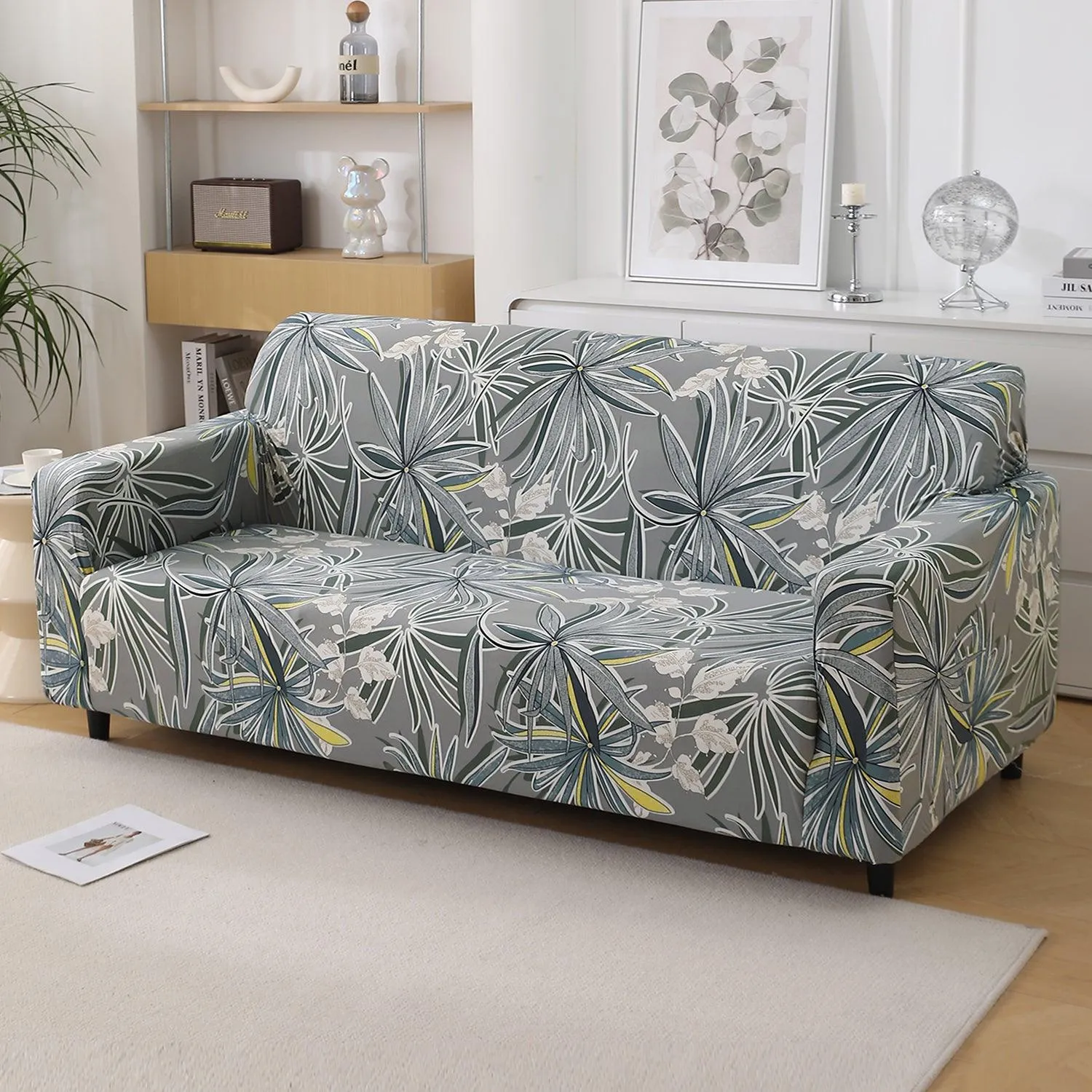 Frost Grey Marginata Printed Stretchable Sofa Cover