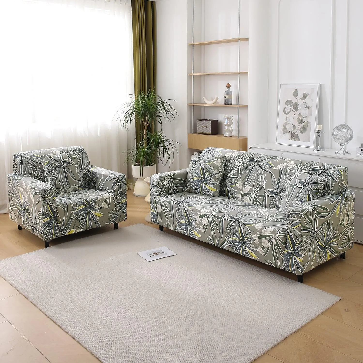 Frost Grey Marginata Printed Stretchable Sofa Cover