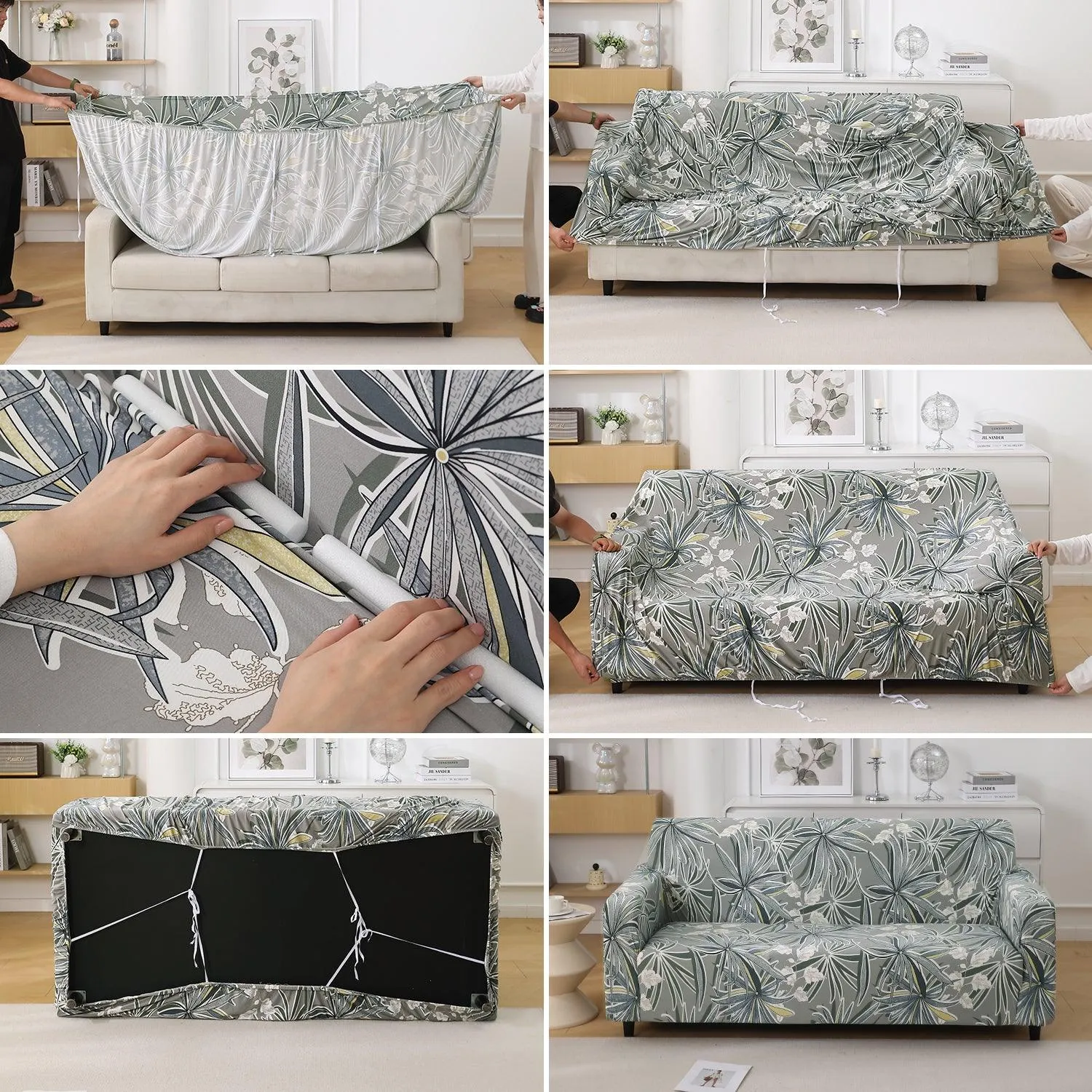 Frost Grey Marginata Printed Stretchable Sofa Cover