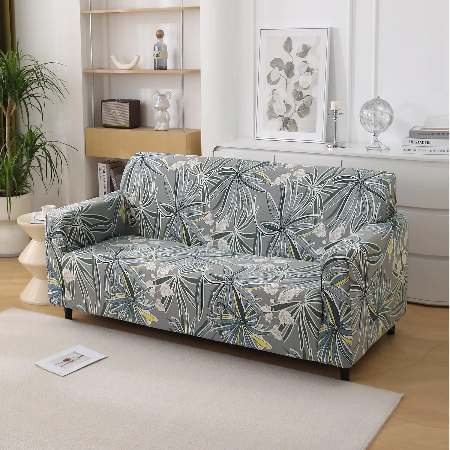 Frost Grey Marginata Printed Stretchable Sofa Cover