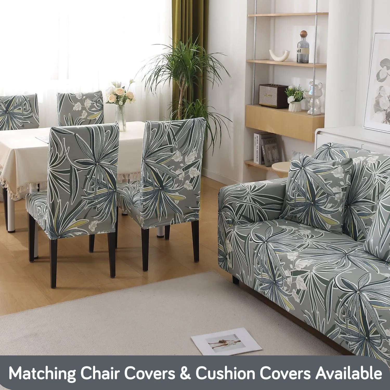 Frost Grey Marginata Printed Stretchable Sofa Cover