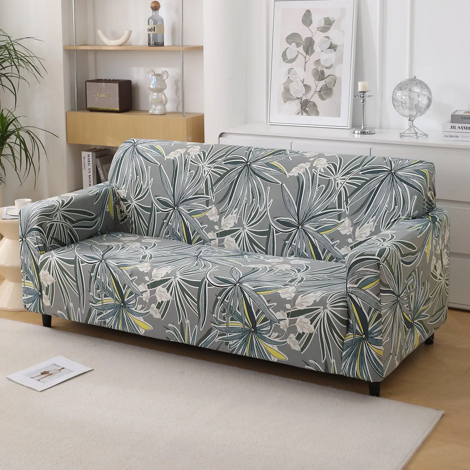 Frost Grey Marginata Printed Stretchable Sofa Cover