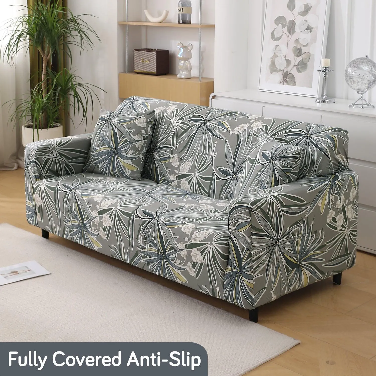 Frost Grey Marginata Printed Stretchable Sofa Cover