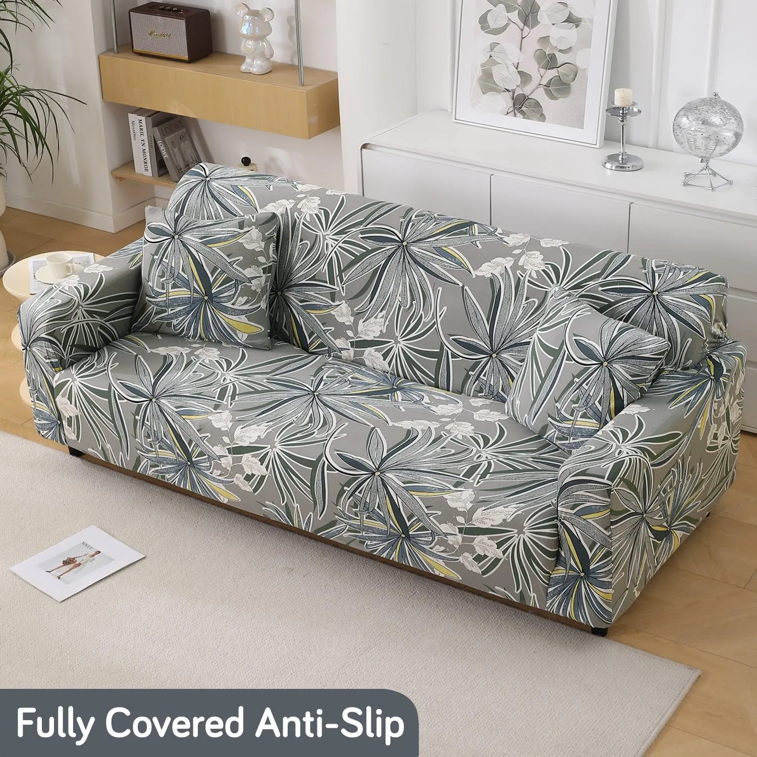 Frost Grey Marginata Printed Stretchable Sofa Cover