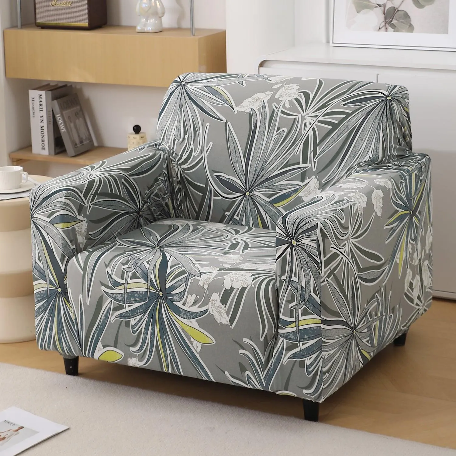 Frost Grey Marginata Printed Stretchable Sofa Cover