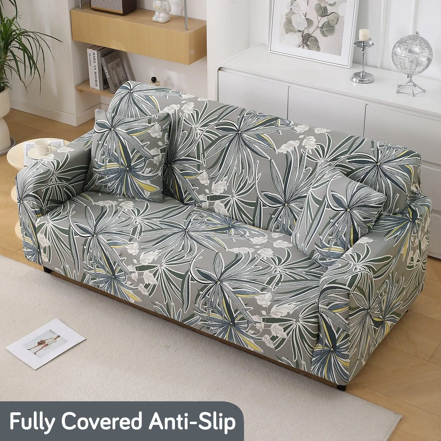 Frost Grey Marginata Printed Stretchable Sofa Cover