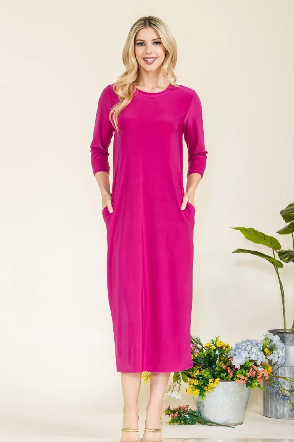 Full Size Round Neck Midi Dress