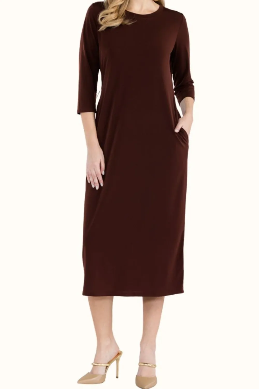 Full Size Round Neck Midi Dress