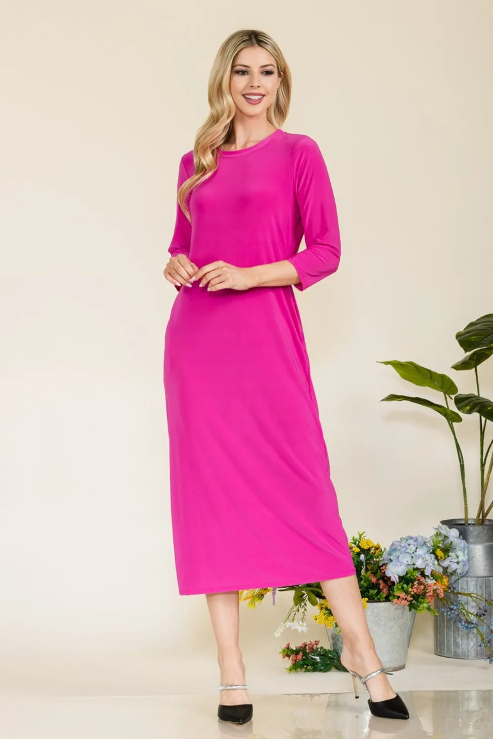 Full Size Round Neck Midi Dress