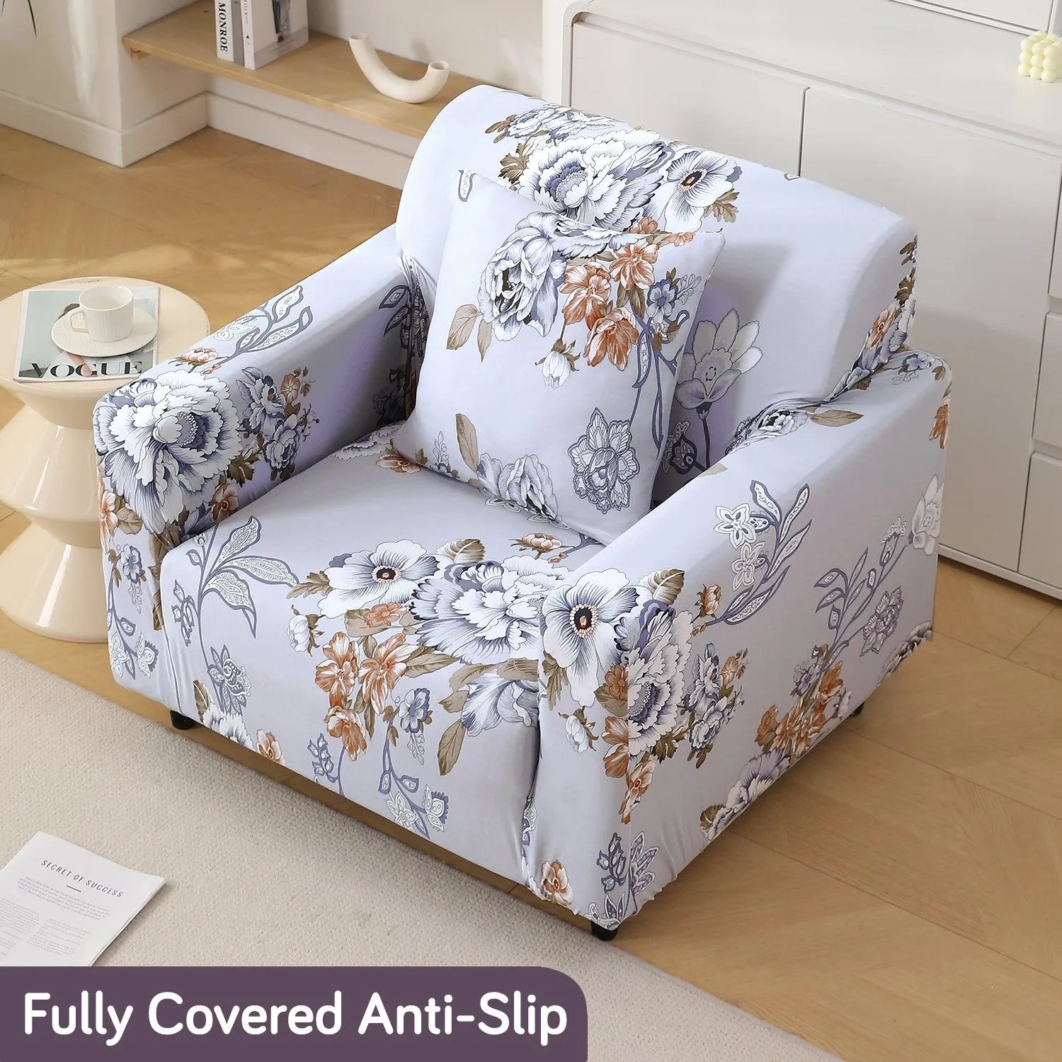 Gentle Grey Dahlia Printed Elastic Sofa Cover