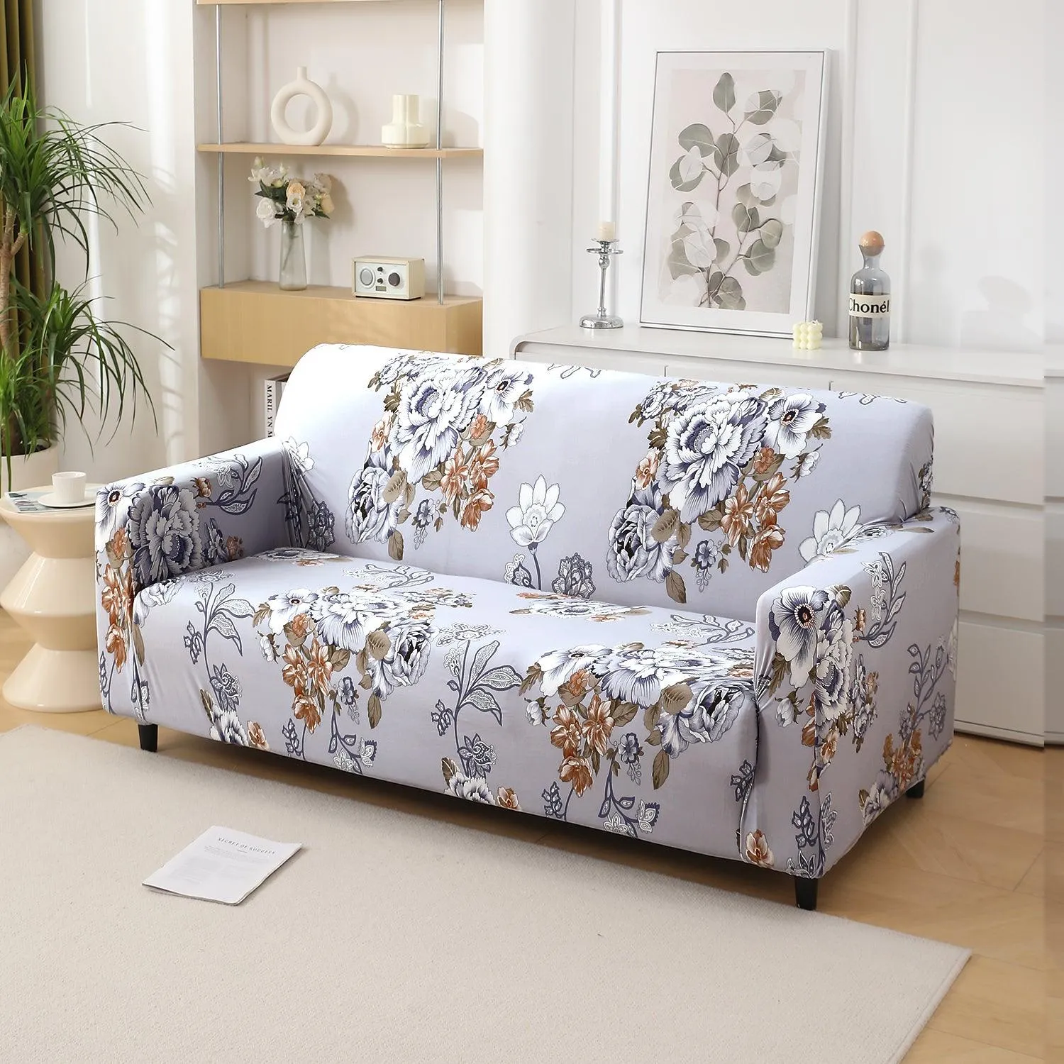 Gentle Grey Dahlia Printed Elastic Sofa Cover