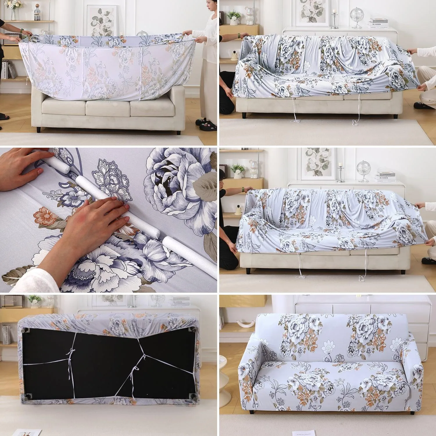 Gentle Grey Dahlia Printed Elastic Sofa Cover