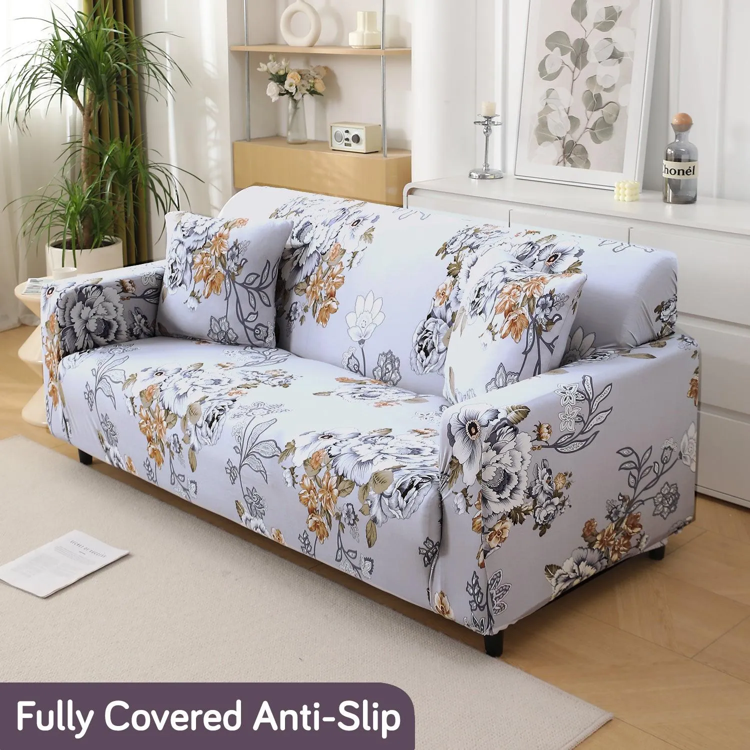 Gentle Grey Dahlia Printed Elastic Sofa Cover