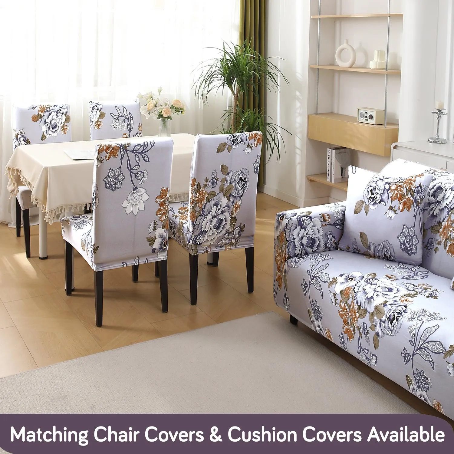 Gentle Grey Dahlia Printed Elastic Sofa Cover