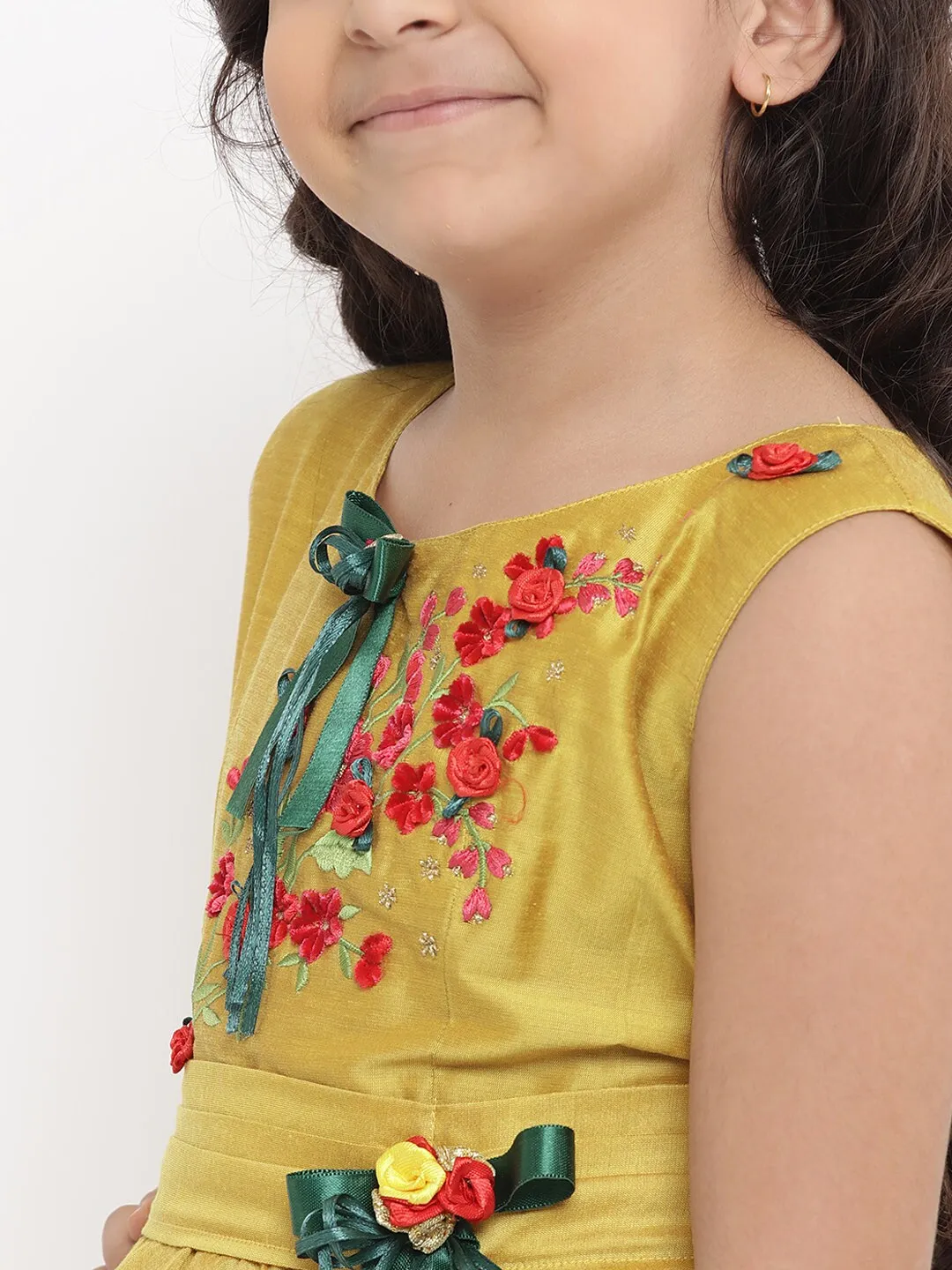 Girl's Yellow Embellished Fit And Flare Dress  - NOZ2TOZ KIDS