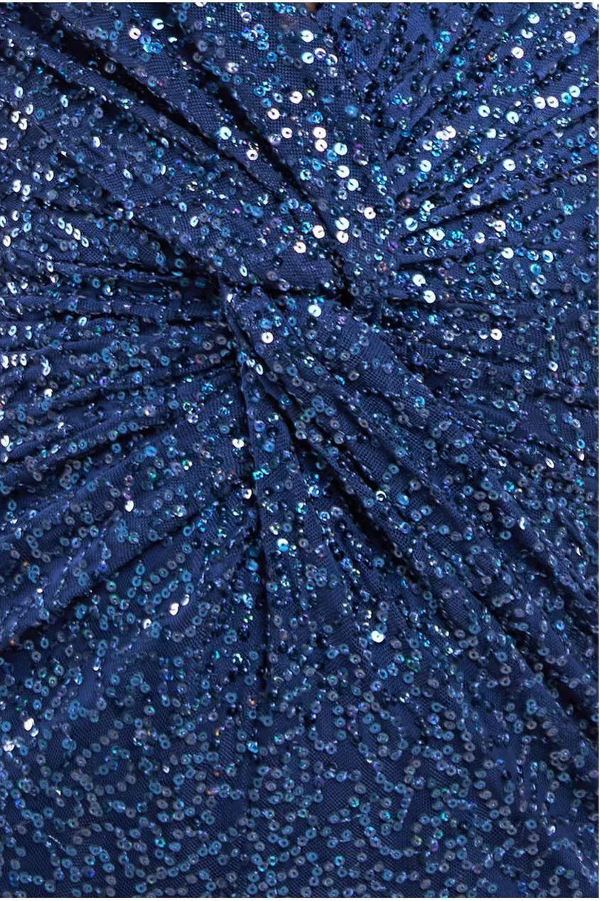 Goddiva Twisted Front Sequin Maxi Dress - Navy