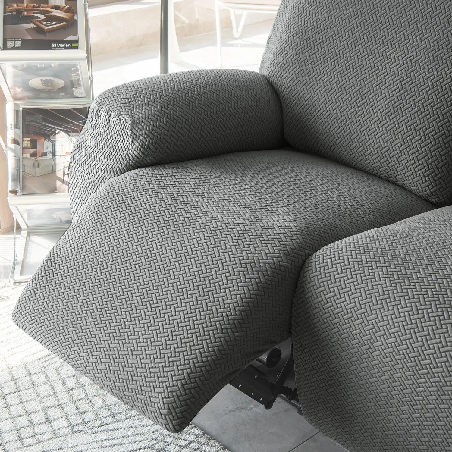 Grey Stretchable Jacquard Recliner Sofa Cover | Elastic & Anti-Slip