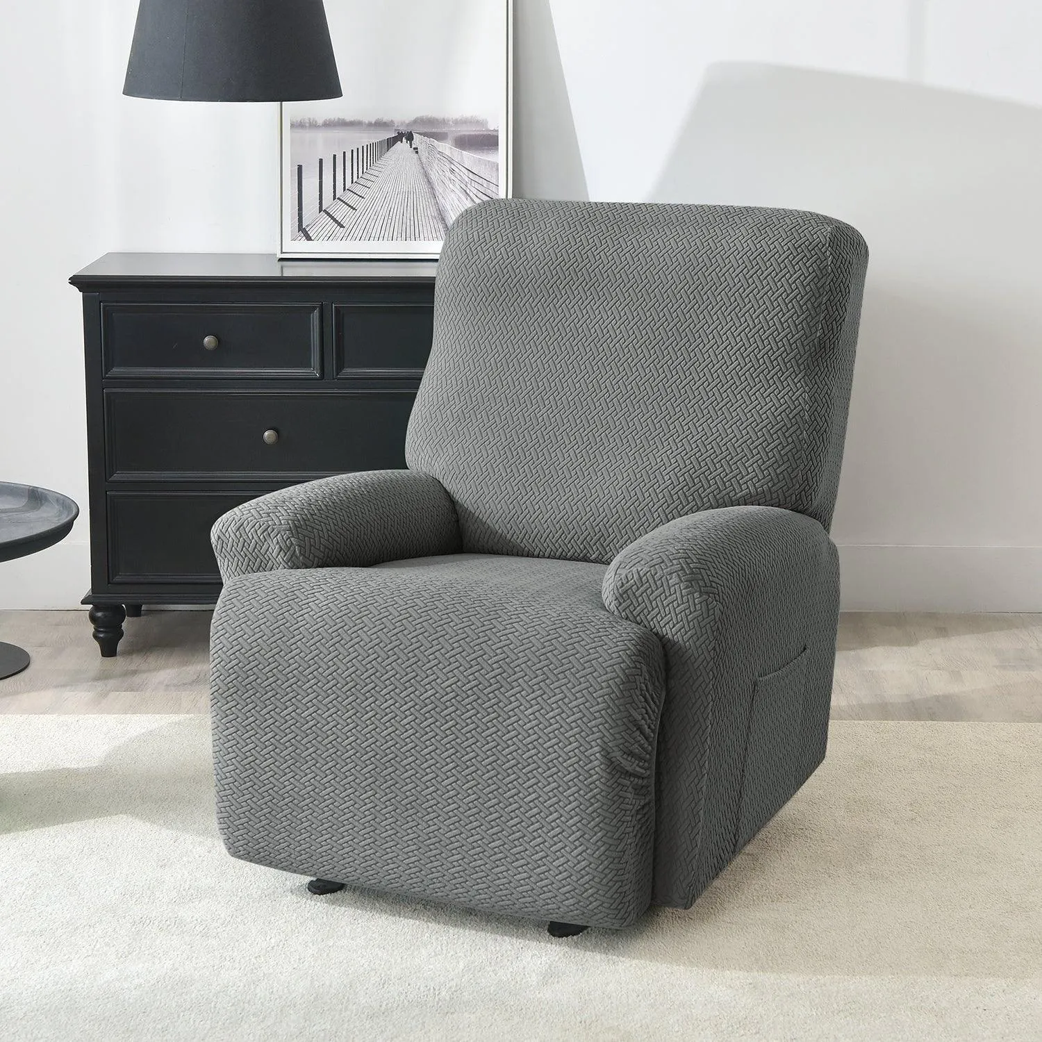 Grey Stretchable Jacquard Recliner Sofa Cover | Elastic & Anti-Slip