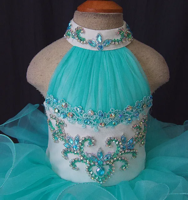 Halter Beaded Bodice Little Girl Glitz Cupcake Pageant Dress