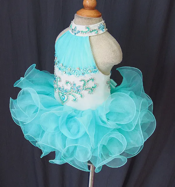 Halter Beaded Bodice Little Girl Glitz Cupcake Pageant Dress