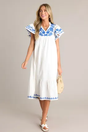 Harmonic Bliss Ivory Embroidered Midi Dress