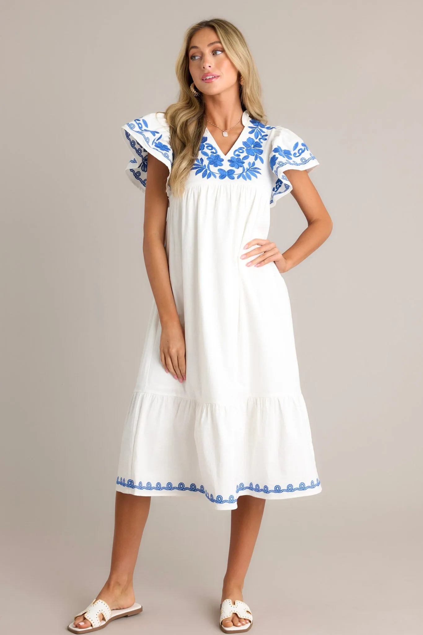 Harmonic Bliss Ivory Embroidered Midi Dress