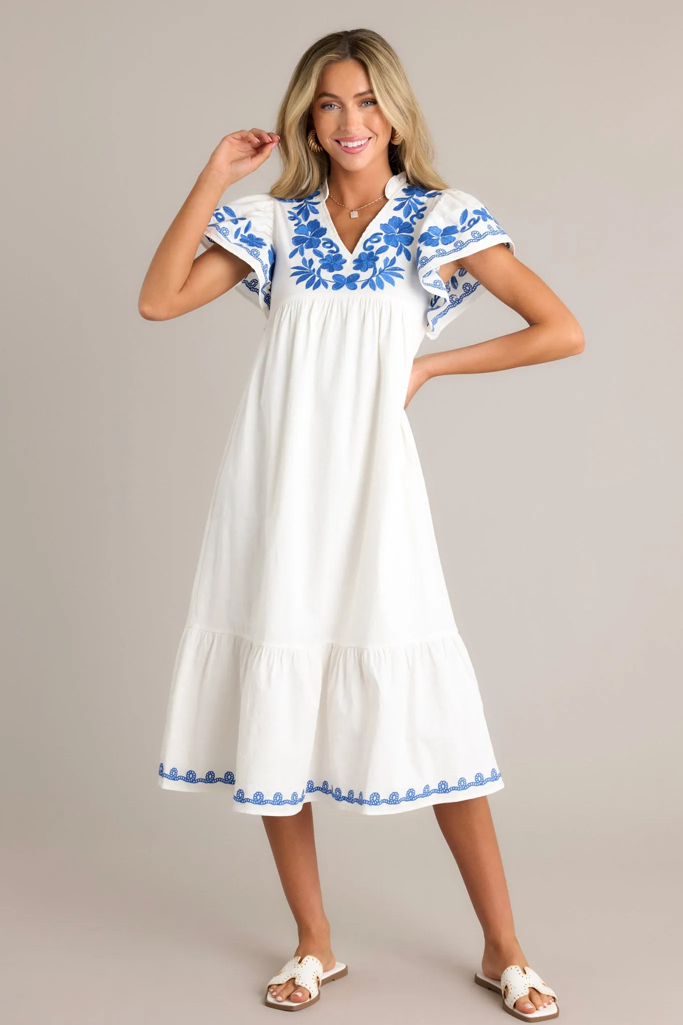 Harmonic Bliss Ivory Embroidered Midi Dress