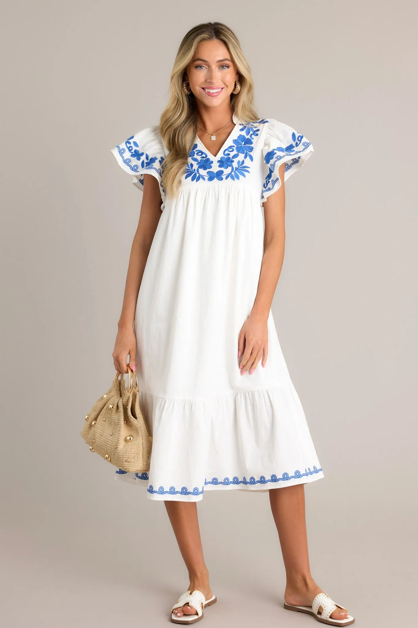 Harmonic Bliss Ivory Embroidered Midi Dress