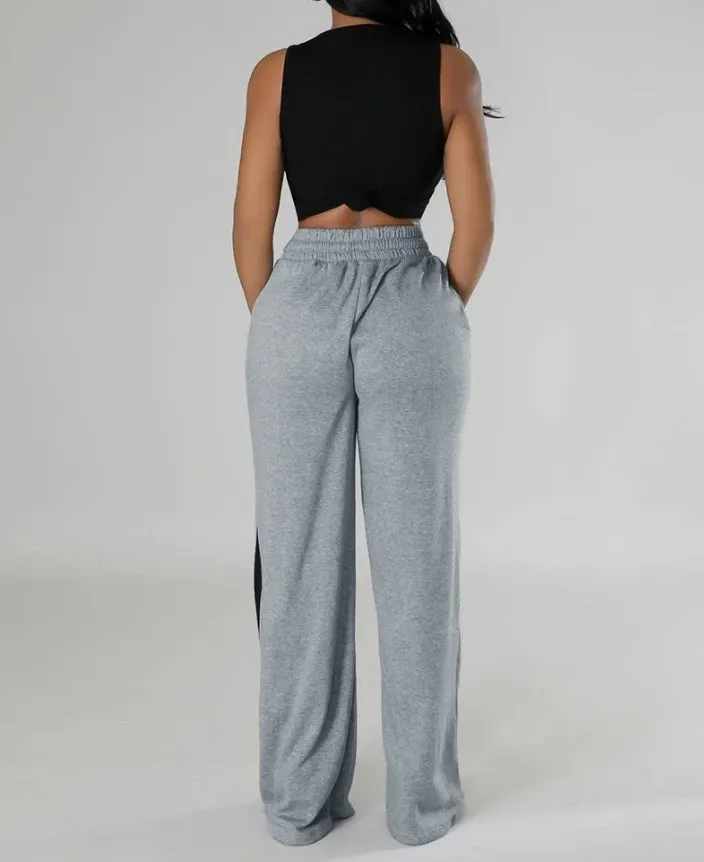 Hazel Grey Stripe Wide Leg Sweatpants