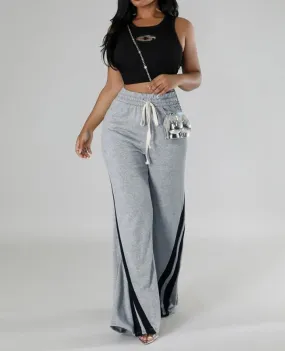 Hazel Grey Stripe Wide Leg Sweatpants