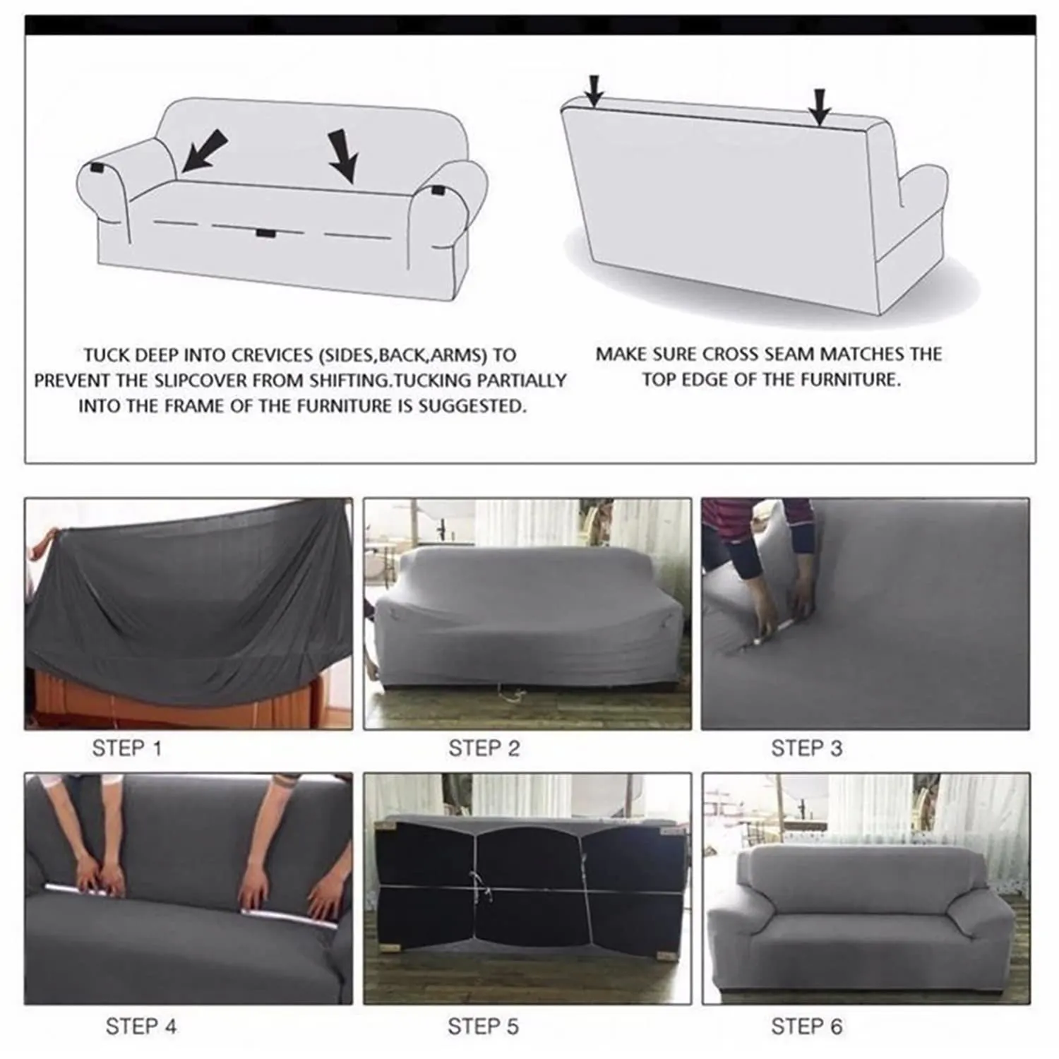 Heart Home Stretchable, Non-Slip Polyster 3 Seater Sofa Cover/Slipcover/Protector with Foam Stick (Black)-50HH01425