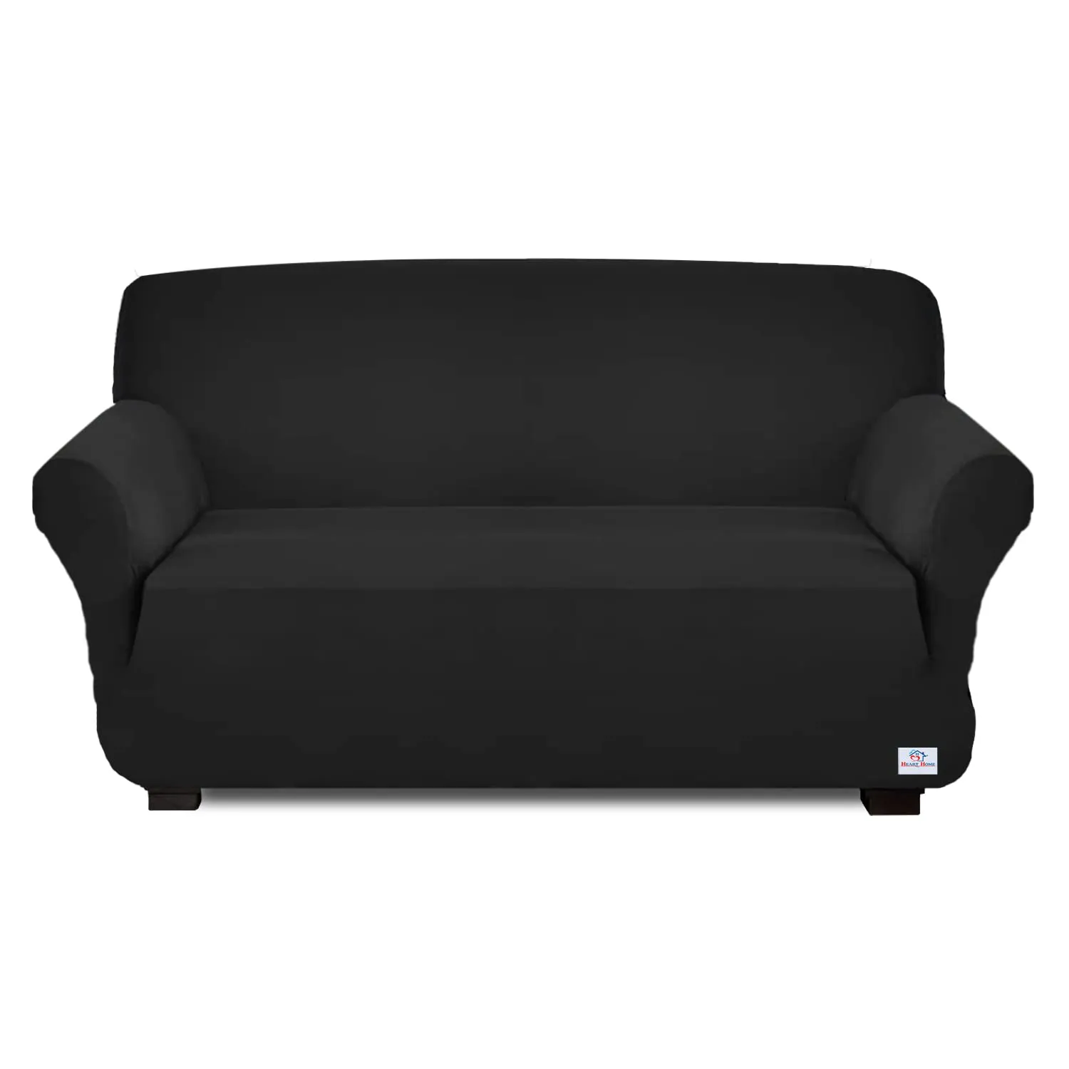 Heart Home Stretchable, Non-Slip Polyster 3 Seater Sofa Cover/Slipcover/Protector with Foam Stick (Black)-50HH01425