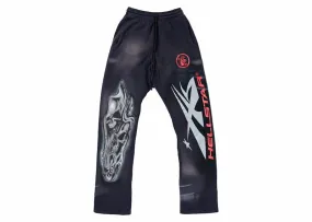 Hellstar Airbrushed Skull Flare Bottom Sweatpants Midnight Dye Black